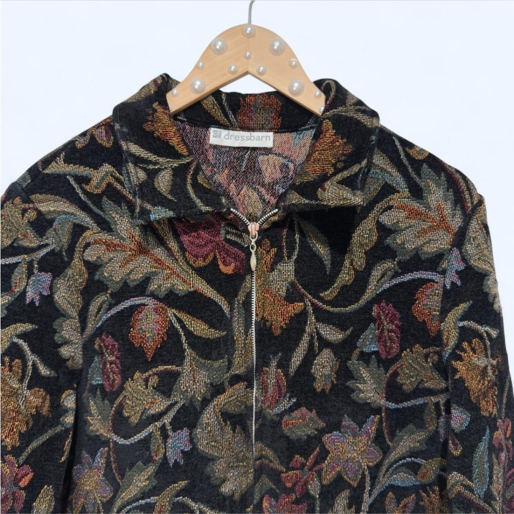Moody Floral Tapestry Jacket Zip-Up Black Green Whimsigoth Grandmacore Fairycore - Picture 2 of 8